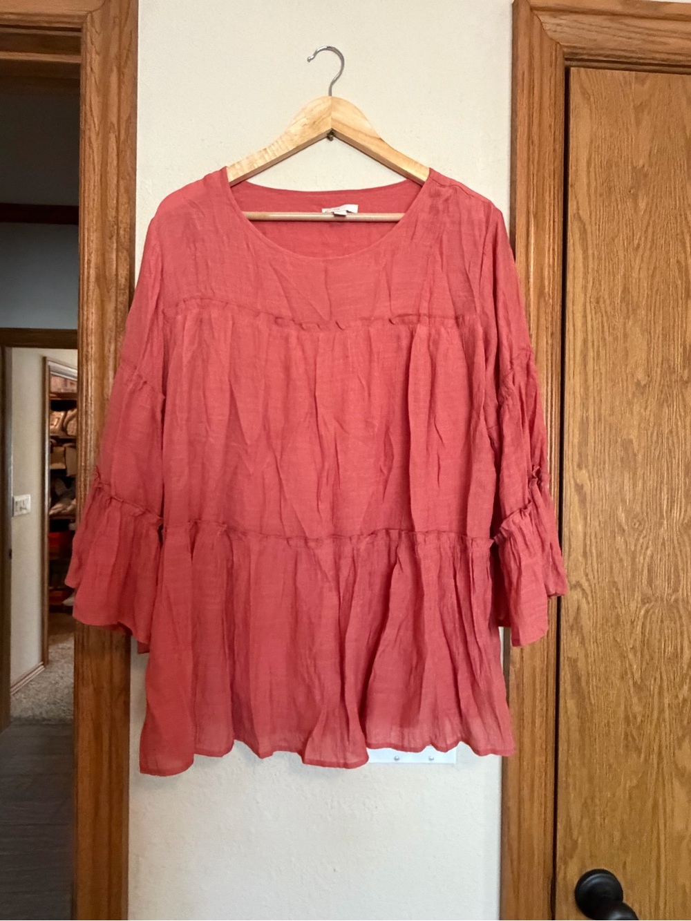Tiered Gauze Tunic Top in Rust Pink